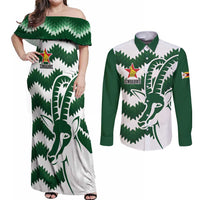 Zimbabwe Rugby The Sables Personalized Couples Matching Off Shoulder Maxi Dress and Long Sleeve Button Shirt Retro Jersey Inspired - Wonder Print Shop