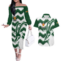 Zimbabwe Rugby The Sables Personalized Couples Matching Off The Shoulder Long Sleeve Dress and Hawaiian Shirt Retro Jersey Inspired - Wonder Print Shop