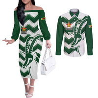 Zimbabwe Rugby The Sables Personalized Couples Matching Off The Shoulder Long Sleeve Dress and Long Sleeve Button Shirt Retro Jersey Inspired - Wonder Print Shop