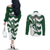 Zimbabwe Rugby The Sables Personalized Couples Matching Off The Shoulder Long Sleeve Dress and Long Sleeve Button Shirt Retro Jersey Inspired - Wonder Print Shop