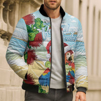Have A Very Beach Christmas Bomber Puffer Jacket Parrot By Lehua Flower - Wonder Print Shop