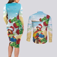 Have A Very Beach Christmas Couples Matching Long Sleeve Bodycon Dress and Long Sleeve Button Shirt Parrot By Lehua Flower - Wonder Print Shop