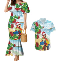 Have A Very Beach Christmas Couples Matching Mermaid Dress and Hawaiian Shirt Parrot By Lehua Flower - Wonder Print Shop
