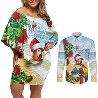 Have A Very Beach Christmas Couples Matching Off Shoulder Short Dress and Long Sleeve Button Shirt Parrot By Lehua Flower - Wonder Print Shop