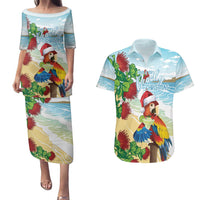 Have A Very Beach Christmas Couples Matching Puletasi and Hawaiian Shirt Parrot By Lehua Flower - Wonder Print Shop