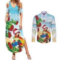Have A Very Beach Christmas Couples Matching Summer Maxi Dress and Long Sleeve Button Shirt Parrot By Lehua Flower - Wonder Print Shop
