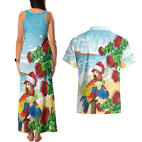 Have A Very Beach Christmas Couples Matching Tank Maxi Dress and Hawaiian Shirt Parrot By Lehua Flower - Wonder Print Shop