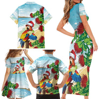 Have A Very Beach Christmas Family Matching Short Sleeve Bodycon Dress and Hawaiian Shirt Parrot By Lehua Flower - Wonder Print Shop