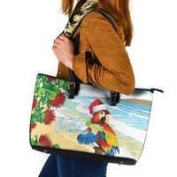 Have A Very Beach Christmas Leather Tote Bag Parrot By Lehua Flower - Wonder Print Shop