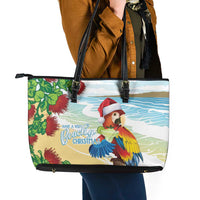 Have A Very Beach Christmas Leather Tote Bag Parrot By Lehua Flower - Wonder Print Shop
