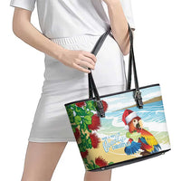 Have A Very Beach Christmas Leather Tote Bag Parrot By Lehua Flower - Wonder Print Shop