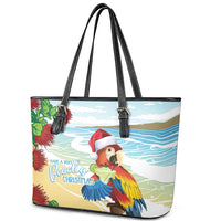 Have A Very Beach Christmas Leather Tote Bag Parrot By Lehua Flower - Wonder Print Shop