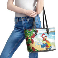 Have A Very Beach Christmas Leather Tote Bag Parrot By Lehua Flower - Wonder Print Shop