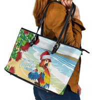 Have A Very Beach Christmas Leather Tote Bag Parrot By Lehua Flower - Wonder Print Shop