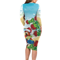 Have A Very Beach Christmas Long Sleeve Bodycon Dress Parrot By Lehua Flower - Wonder Print Shop