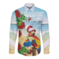 Have A Very Beach Christmas Long Sleeve Button Shirt Parrot By Lehua Flower - Wonder Print Shop