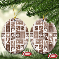 Hawaii Christmas Ceramic Ornament Retro Patchwork - Brown LT7 - Wonder Print Shop