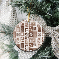 Hawaii Christmas Ceramic Ornament Retro Patchwork - Brown LT7 - Wonder Print Shop