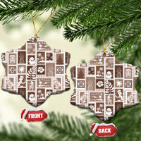 Hawaii Christmas Ceramic Ornament Retro Patchwork - Brown LT7 - Wonder Print Shop