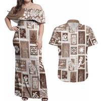 Hawaii Christmas Retro Patchwork Couples Matching Off Shoulder Maxi Dress and Hawaiian Shirt Brown LT7 - Wonder Print Shop