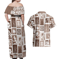 Hawaii Christmas Retro Patchwork Couples Matching Off Shoulder Maxi Dress and Hawaiian Shirt Brown LT7 - Wonder Print Shop