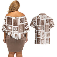 Hawaii Christmas Retro Patchwork Couples Matching Off Shoulder Short Dress and Hawaiian Shirt Brown LT7 - Wonder Print Shop