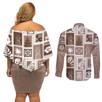Hawaii Christmas Retro Patchwork Couples Matching Off Shoulder Short Dress and Long Sleeve Button Shirt Brown LT7 - Wonder Print Shop