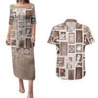 Hawaii Christmas Retro Patchwork Couples Matching Puletasi Dress and Hawaiian Shirt Brown LT7 - Wonder Print Shop
