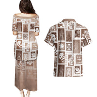 Hawaii Christmas Retro Patchwork Couples Matching Puletasi Dress and Hawaiian Shirt Brown LT7 - Wonder Print Shop