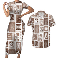 Hawaii Christmas Retro Patchwork Couples Matching Short Sleeve Bodycon Dress and Hawaiian Shirt Brown LT7 - Wonder Print Shop