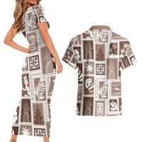 Hawaii Christmas Retro Patchwork Couples Matching Short Sleeve Bodycon Dress and Hawaiian Shirt Brown LT7 - Wonder Print Shop