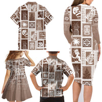 Hawaii Christmas Retro Patchwork Family Matching Long Sleeve Bodycon Dress and Hawaiian Shirt Brown LT7 - Wonder Print Shop