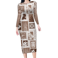 Hawaii Christmas Retro Patchwork Family Matching Long Sleeve Bodycon Dress and Hawaiian Shirt Brown LT7 - Wonder Print Shop