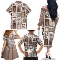 Hawaii Christmas Retro Patchwork Family Matching Off Shoulder Long Sleeve Dress and Hawaiian Shirt Brown - Wonder Print Shop