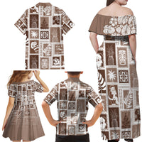 Hawaii Christmas Retro Patchwork Family Matching Off Shoulder Maxi Dress and Hawaiian Shirt Brown LT7 - Wonder Print Shop