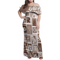 Hawaii Christmas Retro Patchwork Family Matching Off Shoulder Maxi Dress and Hawaiian Shirt Brown LT7 - Wonder Print Shop