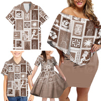Hawaii Christmas Retro Patchwork Family Matching Off Shoulder Short Dress and Hawaiian Shirt Brown LT7 - Wonder Print Shop