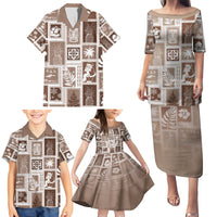 Hawaii Christmas Retro Patchwork Family Matching Puletasi Dress and Hawaiian Shirt Brown - Wonder Print Shop