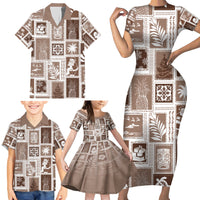 Hawaii Christmas Retro Patchwork Family Matching Short Sleeve Bodycon Dress and Hawaiian Shirt Brown - Wonder Print Shop