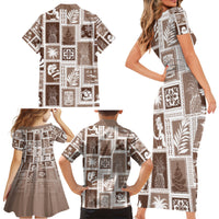 Hawaii Christmas Retro Patchwork Family Matching Short Sleeve Bodycon Dress and Hawaiian Shirt Brown - Wonder Print Shop
