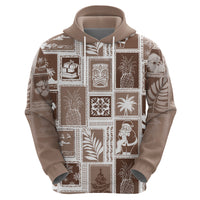 Hawaii Christmas Retro Patchwork Hoodie Brown - Wonder Print Shop
