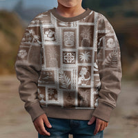 Hawaii Christmas Kid Ugly Christmas Sweater Retro Patchwork - Brown - Wonder Print Shop