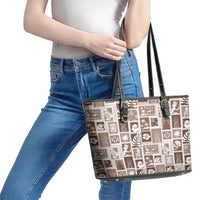 Hawaii Christmas Retro Patchwork Leather Tote Bag Brown - Wonder Print Shop