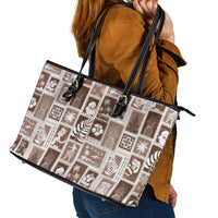 Hawaii Christmas Retro Patchwork Leather Tote Bag Brown - Wonder Print Shop