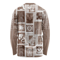 Hawaii Christmas Retro Patchwork Long Sleeve Shirt Brown - Wonder Print Shop