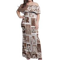Hawaii Christmas Retro Patchwork Off Shoulder Maxi Dress Brown - Wonder Print Shop