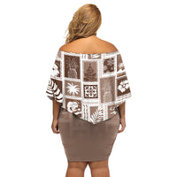 Hawaii Christmas Retro Patchwork Off Shoulder Short Dress Brown - Wonder Print Shop