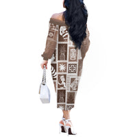 Hawaii Christmas Retro Patchwork Off The Shoulder Long Sleeve Dress Brown - Wonder Print Shop