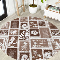 hawaii-christmas-retro-patchwork-round-carpet-brown