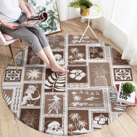 hawaii-christmas-retro-patchwork-round-carpet-brown